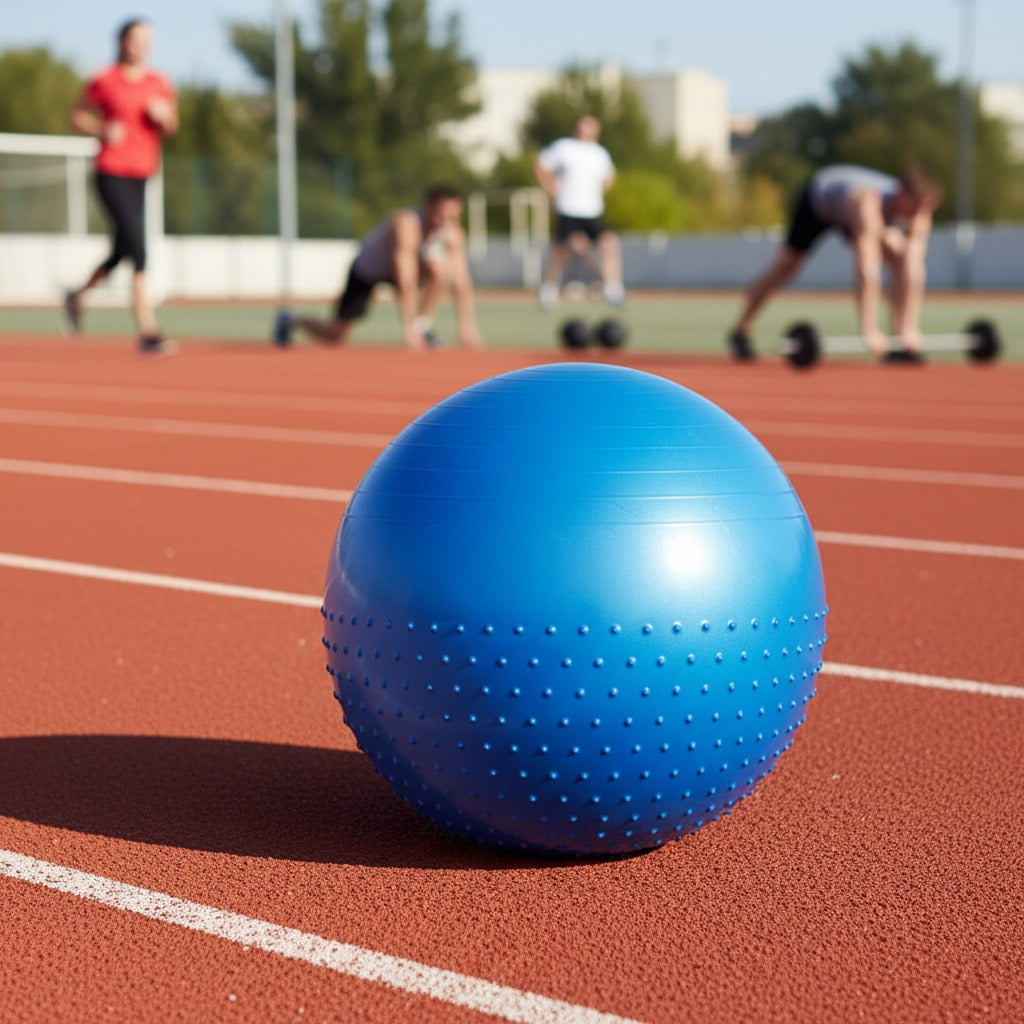 Ballon musculation sur un terrain sport lors d'un entraînement fitness de groupe à l'extérieur