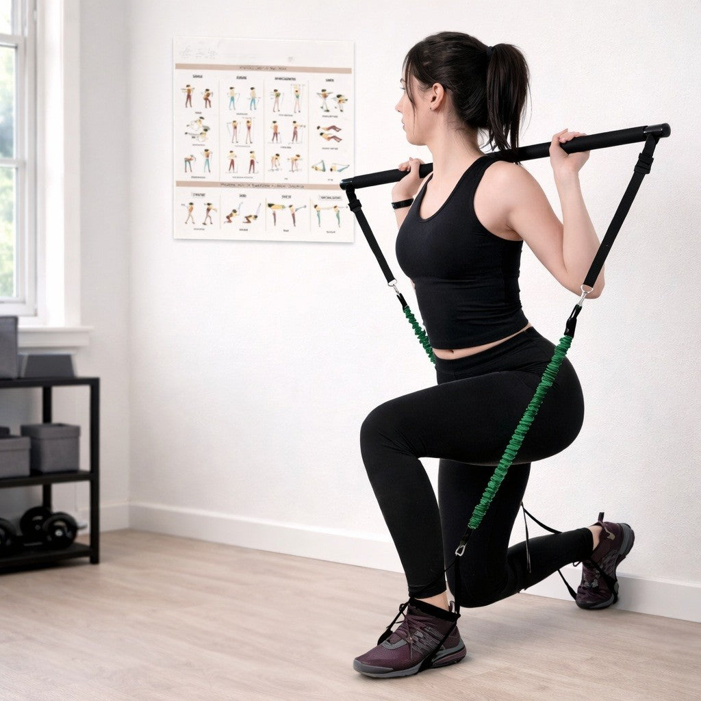 Barre elastique muscu une personne utilisant le matériel à domicile