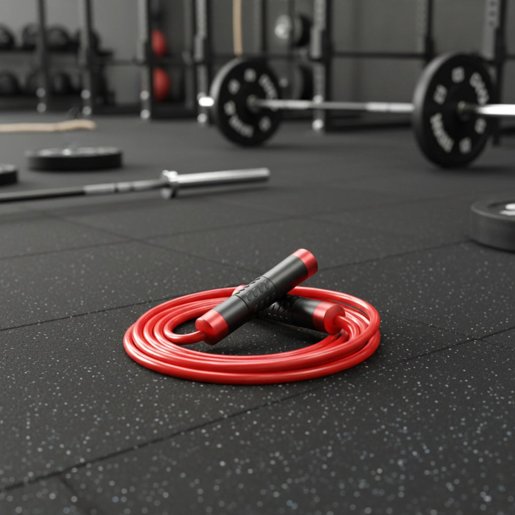 Corde à sauter sport sur un sol d'espace fitness