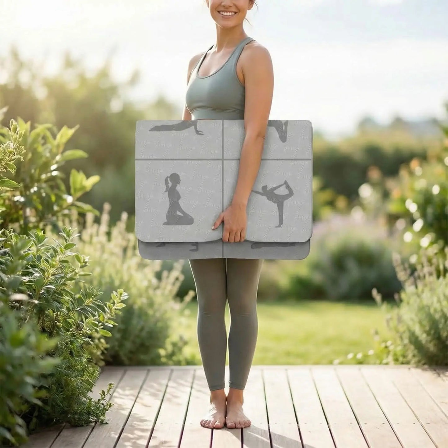 Taois yoga une personne tenant le tapis à l'extérieur