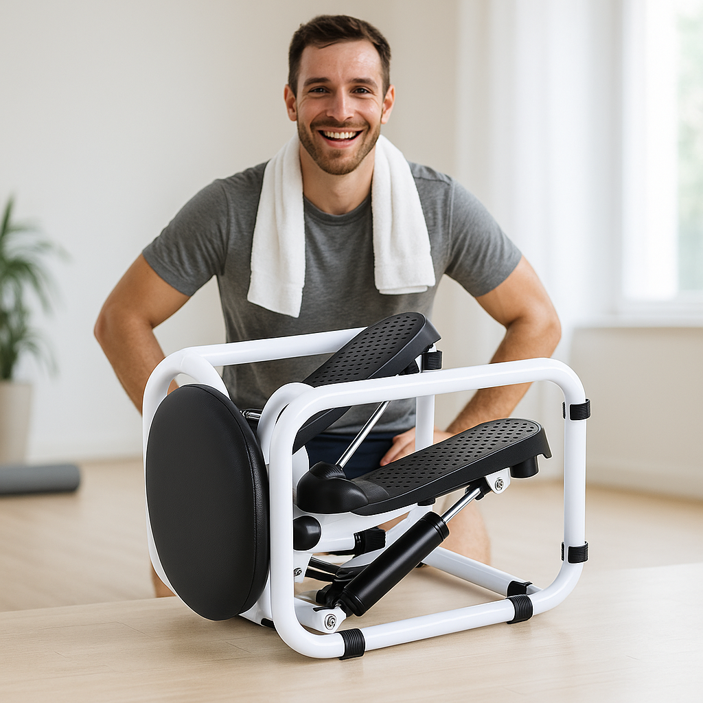 Une personne montrant un modèle de stepper sport
