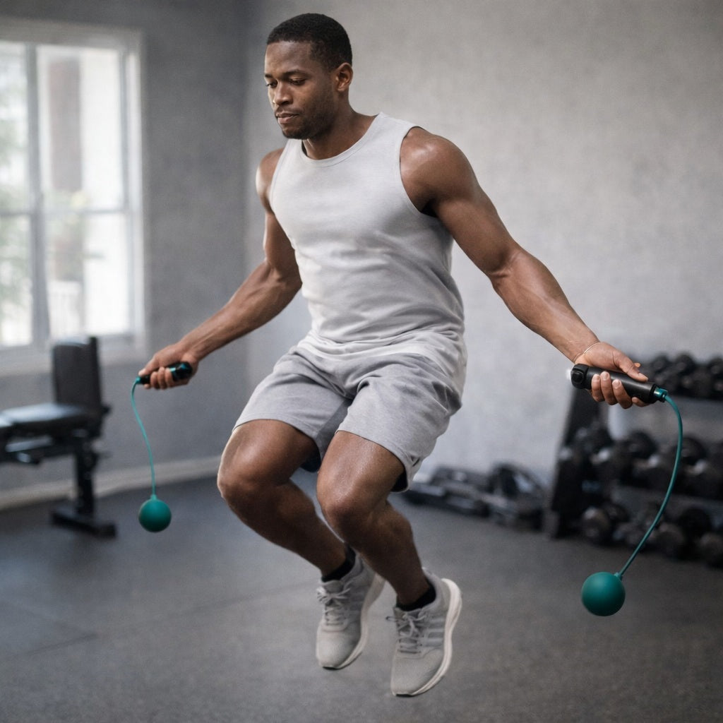 Corde a sauter sans corde homme saute dans une petite pièce