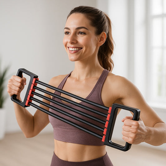Elastique sport femme fait des exercices de bras