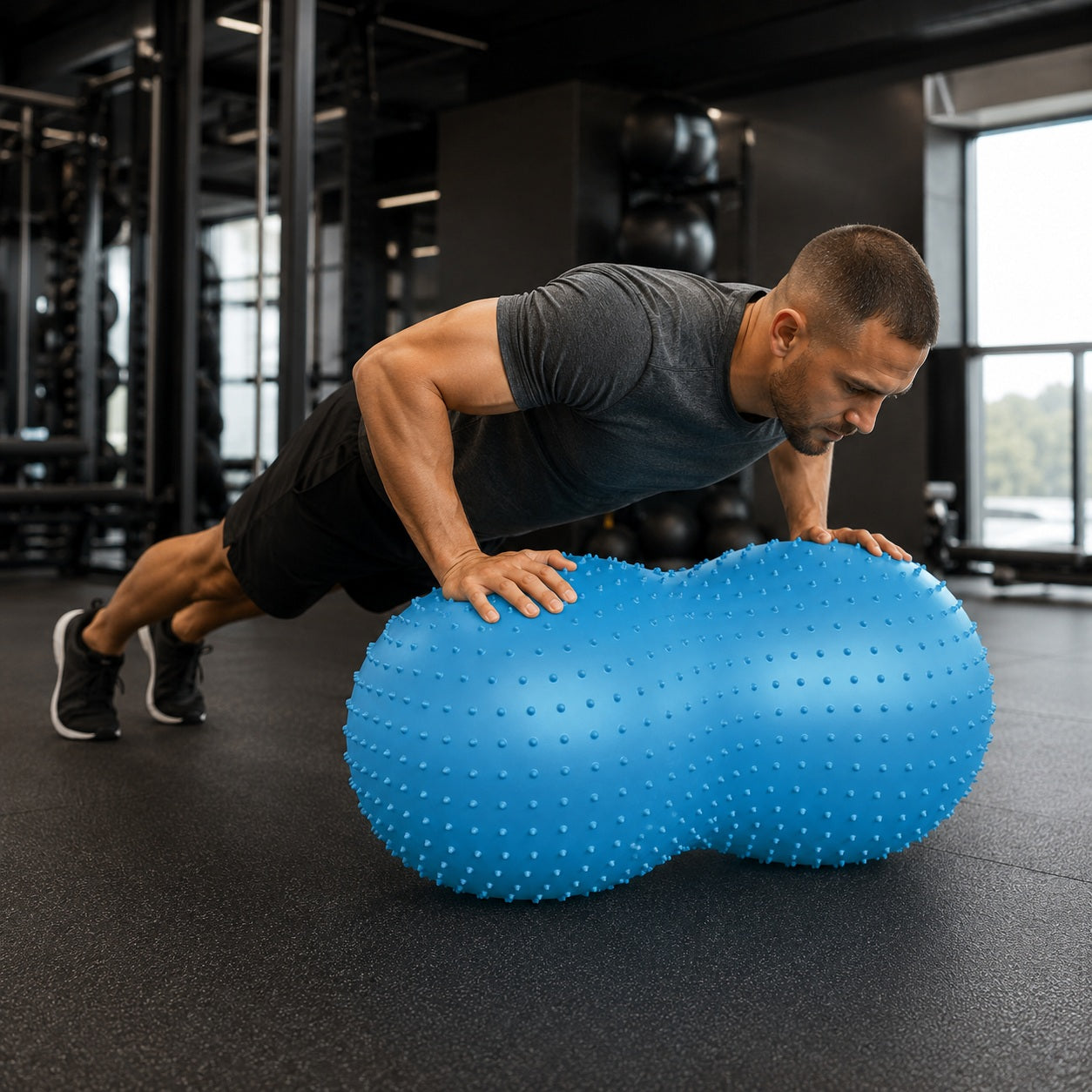 Ballon cacahuète une personne en salle faisant des pompes sur l'équipement