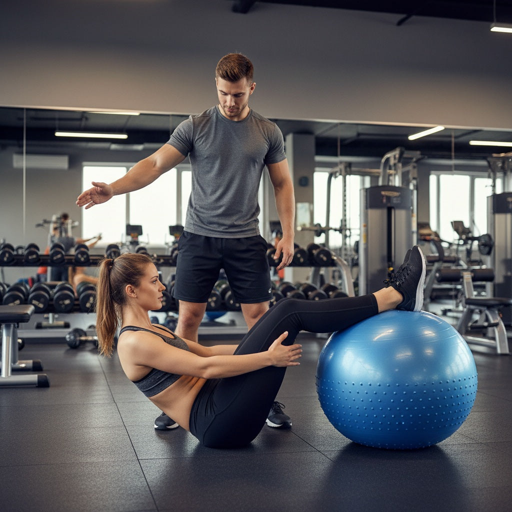 Ballon musculation deux personnes s'entraînant ensemble dans une salle  de gym