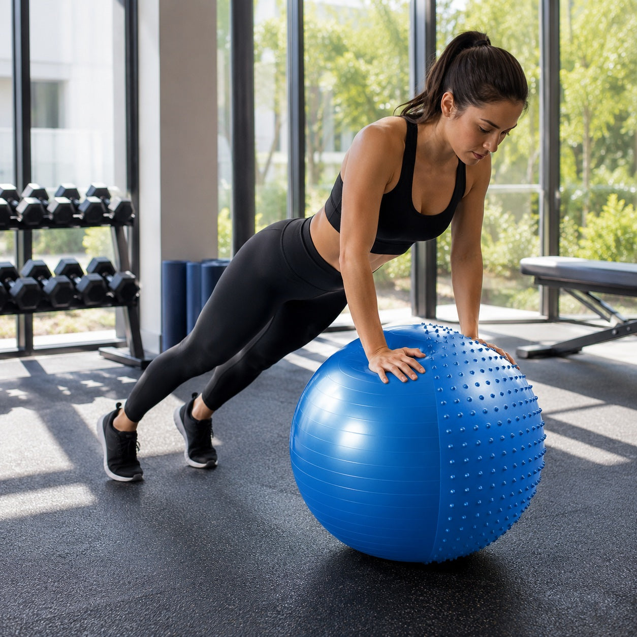Ballon musculation une personne pratiquant l'équilibre sur l'accesssoire de fitness