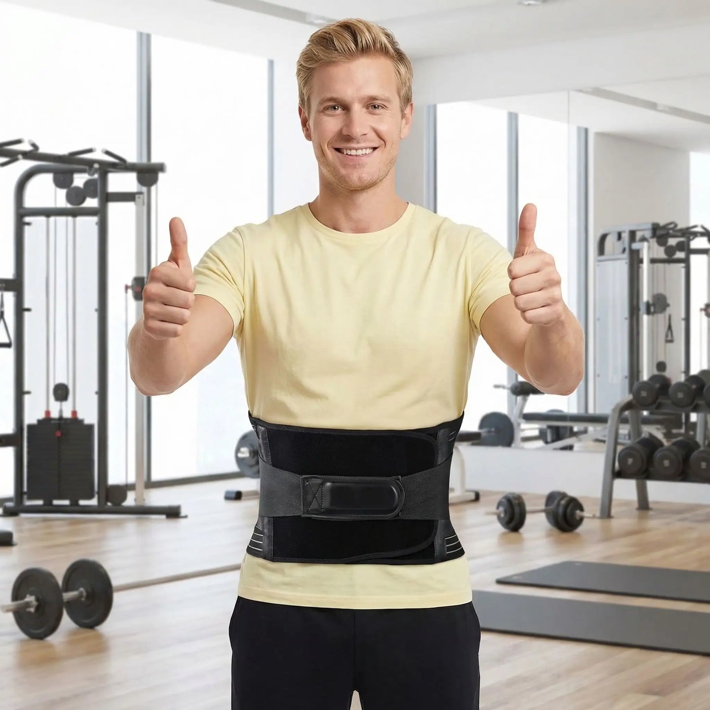 Ceinture lombaire chauffant sur une taille d'homme en entraînement