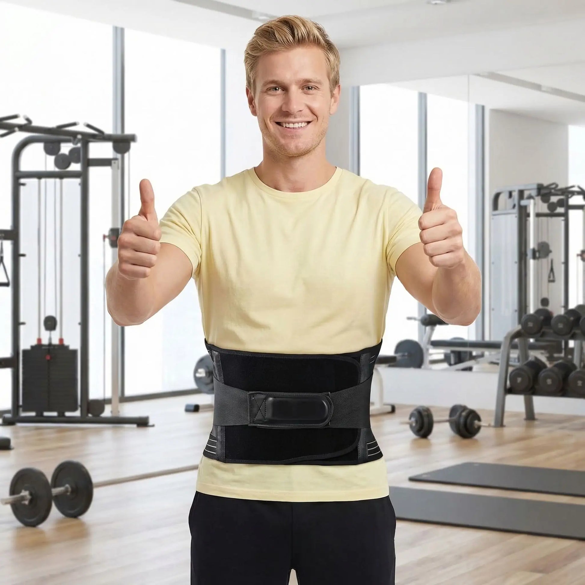 Ceinture lombaire chauffant sur une taille d'homme en entraînement