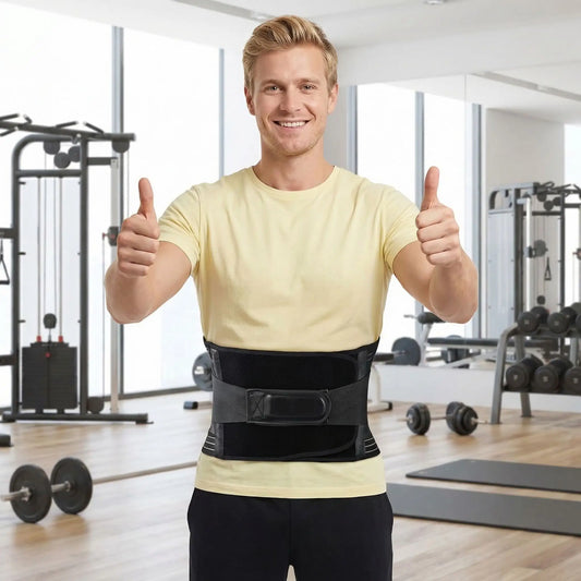 Ceinture lombaire chauffant sur une taille d'homme en entraînement