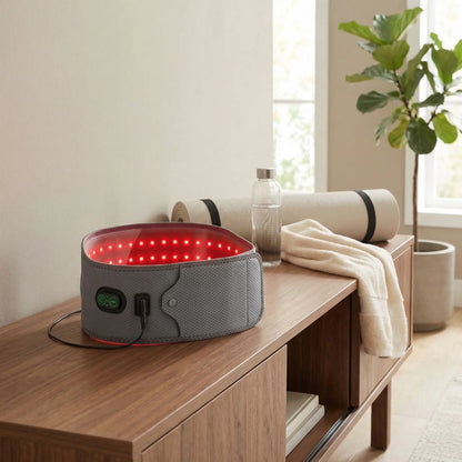 Ceinture chauffante lombaires sur un meuble de salon
