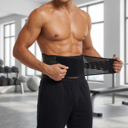 Ceinture lombaire chauffant sur une personne commençant une séance