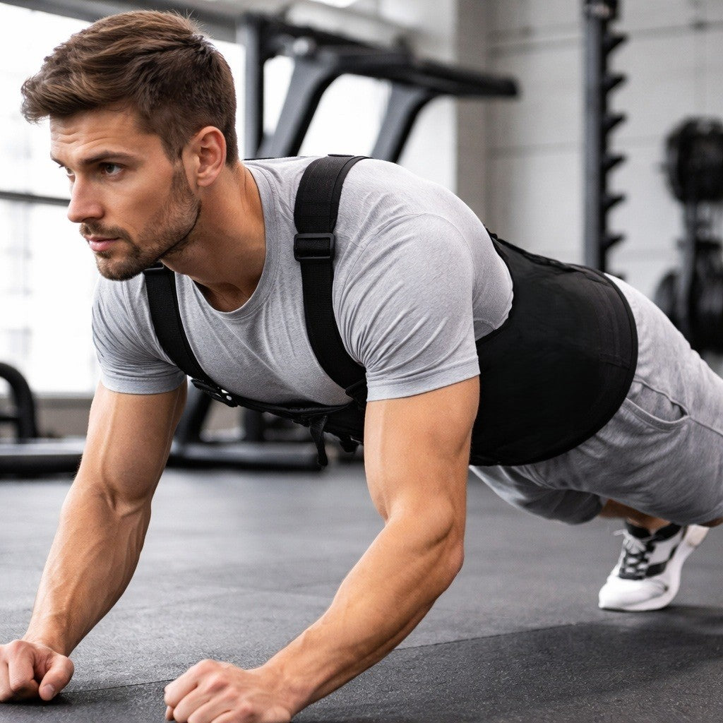 Ceinture lombaire porter par une personne faisant exercice de la planche