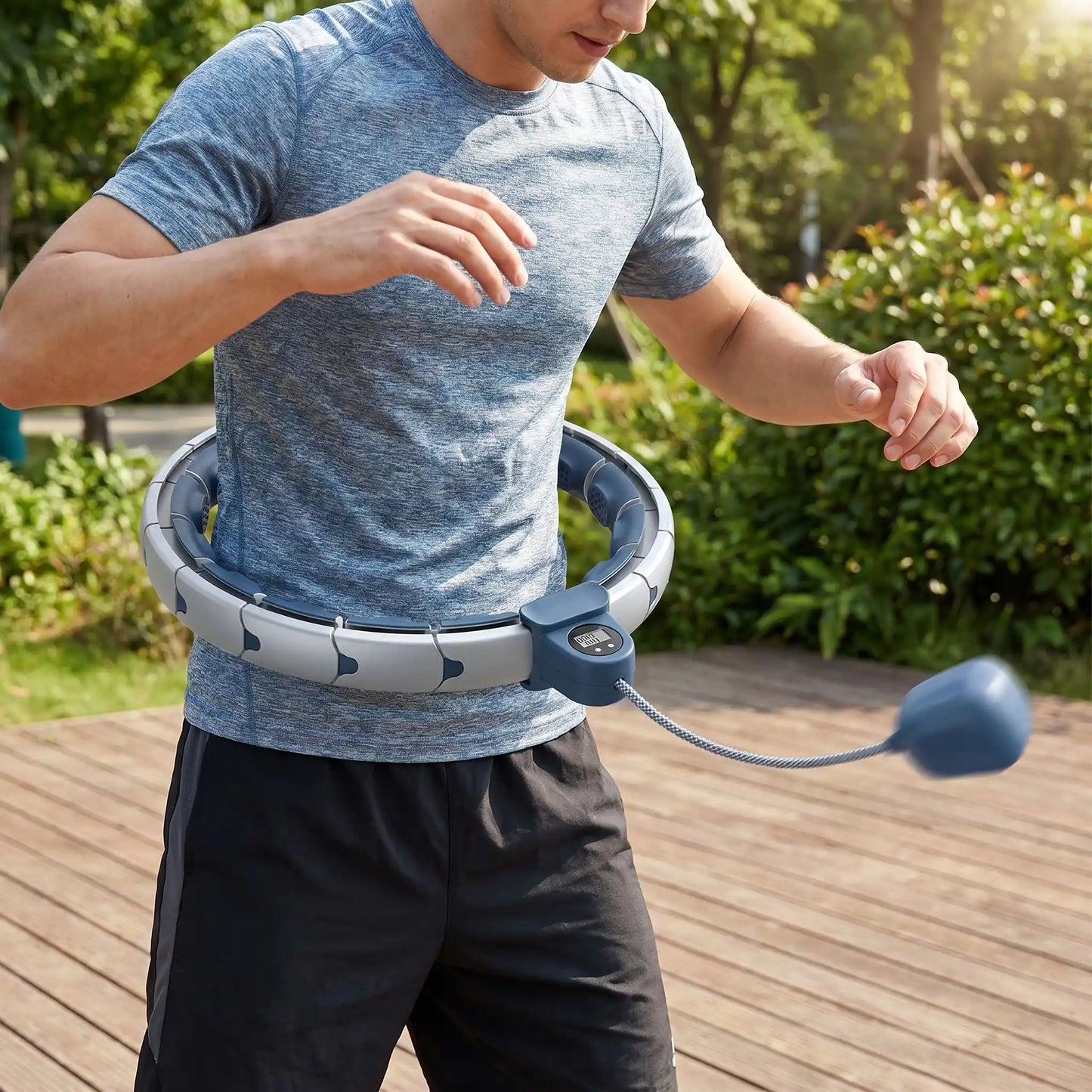 Cerceau démontable pour fitness une personne en pratique sur terrasse 