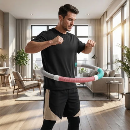 Cerceau fitness un homme pratiquant dans un salon lumineux à domicile