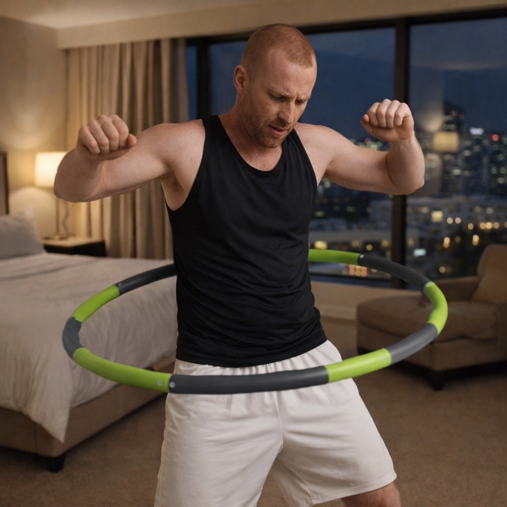 Cerceau hula hoop un homme pratiquant dans une chambre