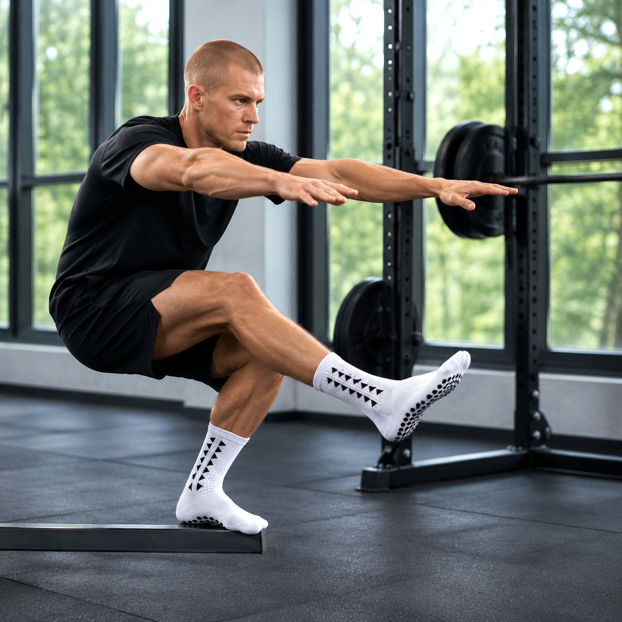 Chaussette antidérapante une personne portant la paire en action au gym