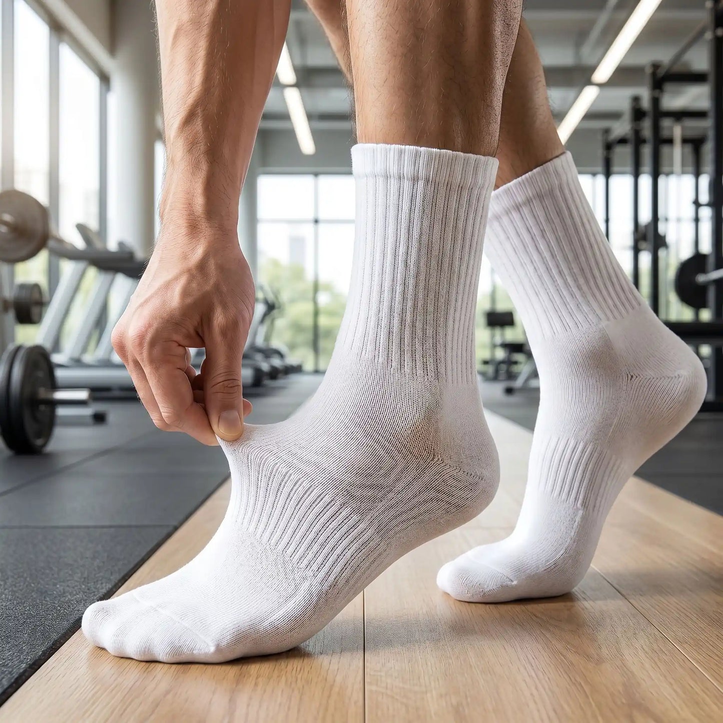 Chaussette sport homme en pratique montrant élasticité du tissu