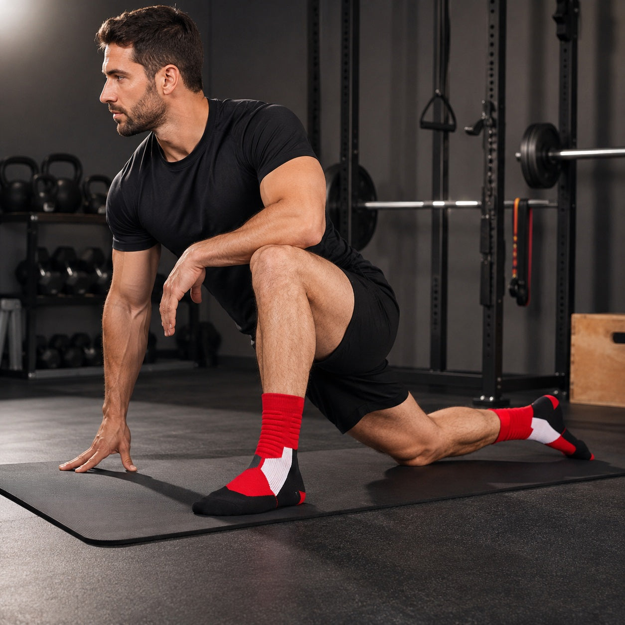 Chaussettes de sport une personne faisant étirement au gym
