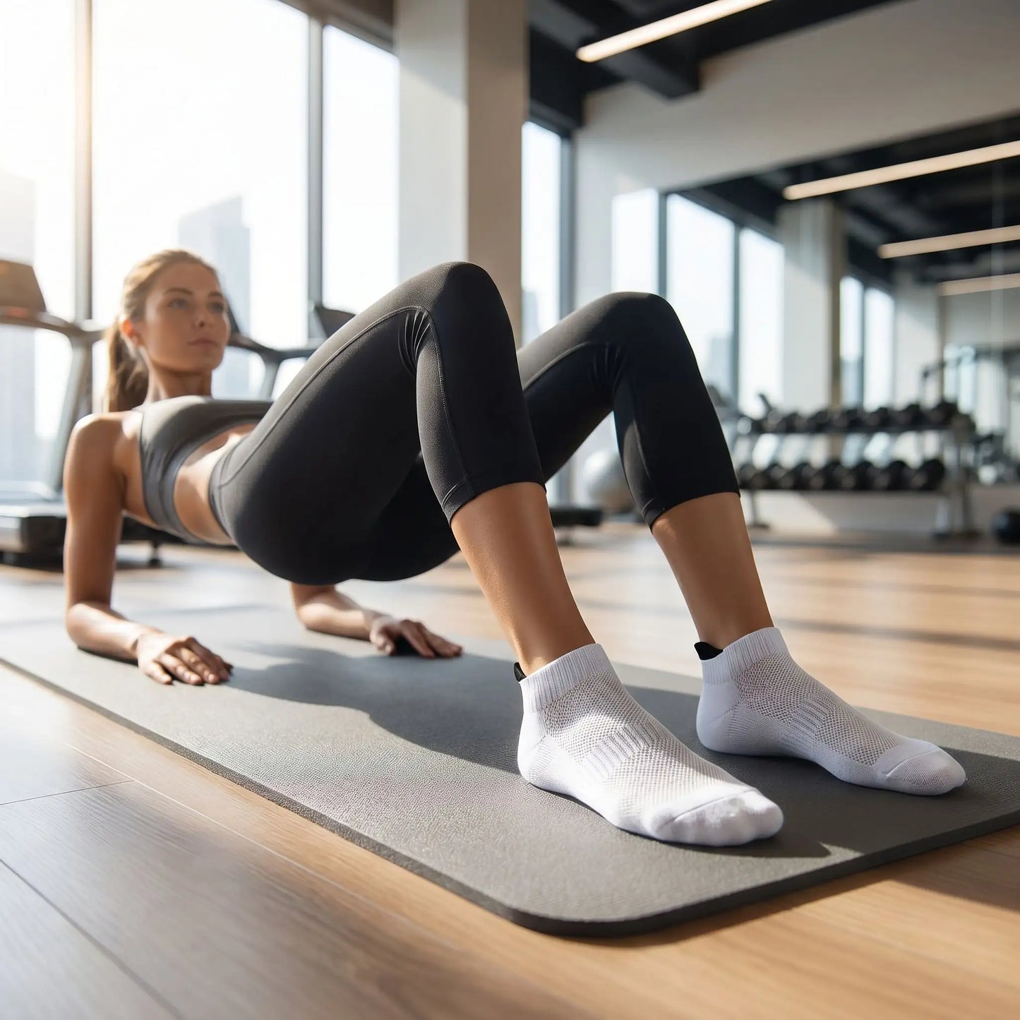 Chaussettes de sport une personne faisant exercice mobilité sur le sol