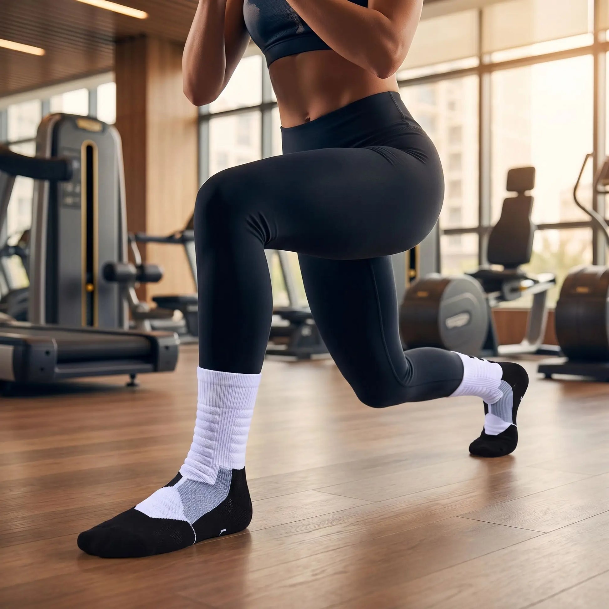 Chaussettes de sport une personne faisant fente statique au gym