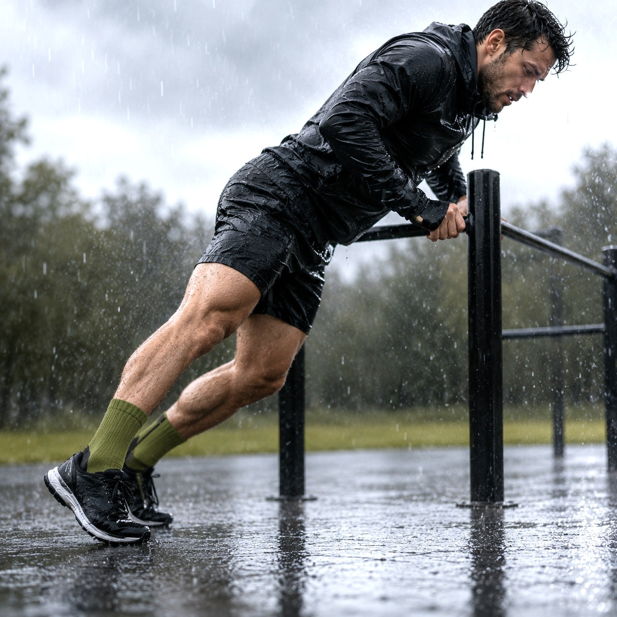 Chaussettes sport une personne entrainement sous la pluie