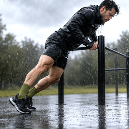 Chaussettes sport une personne entrainement sous la pluie