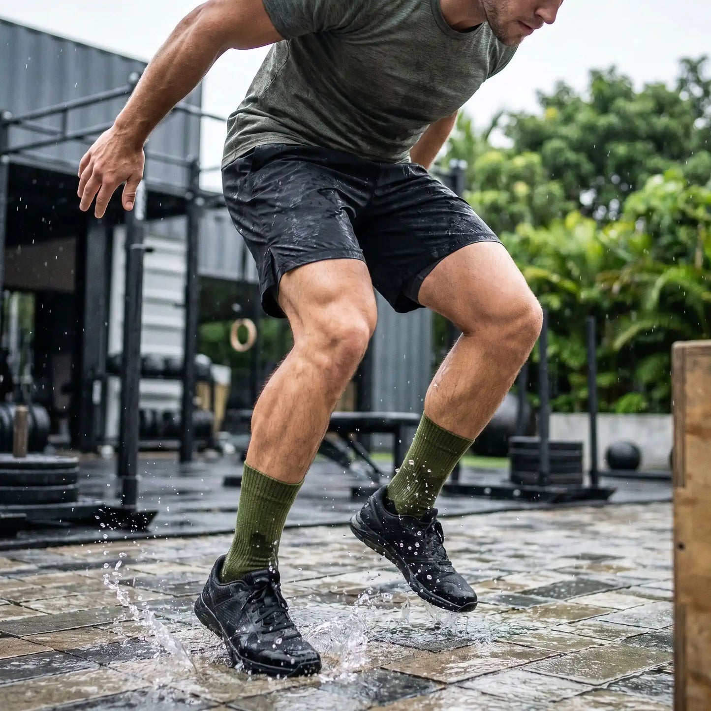 Chaussettes sport une personne entrainement sur sol très mouillé