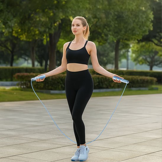 Corde a sauter​ bleu femme pratique au parc