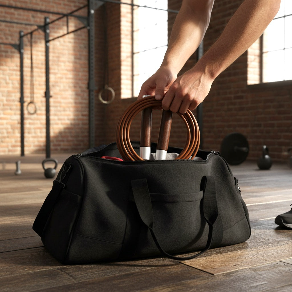 Corde à sauter crossfit cuir une personne sortant du sac l'accessoire d'entraînement physique