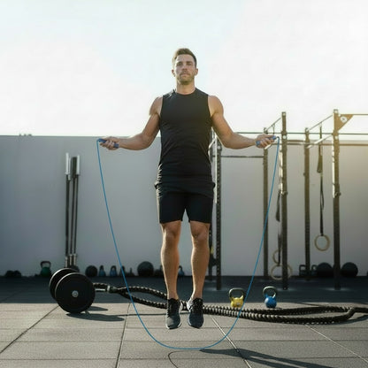 Corde à sauter crossfit une personne lors d'une séance intensive à l'extérieur