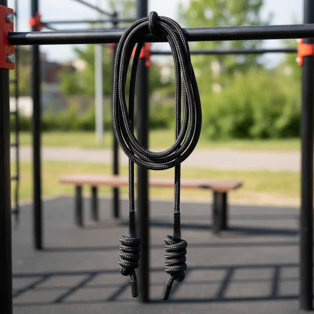 Corde à sauter double tressage accrocher sur structure entrainement extérieur