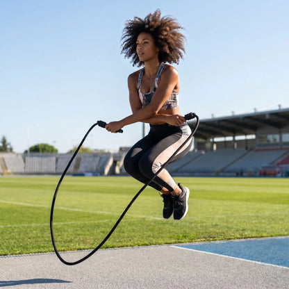 Corde à sauter double tressage une personne sautant dans espace sport extérieur