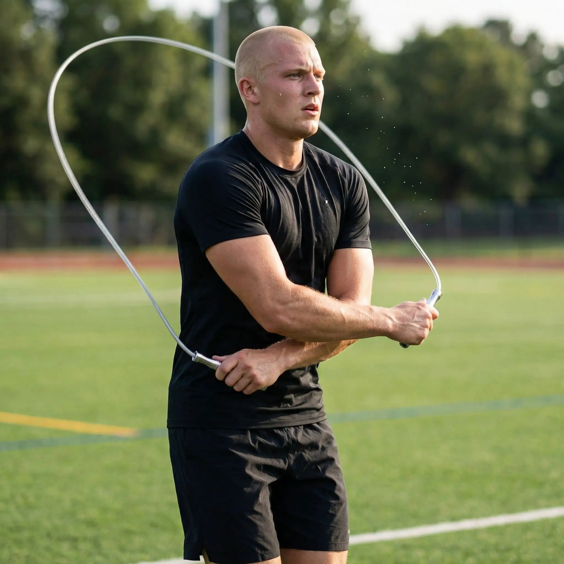 Corde a sauter homme pratique avec bras croisés