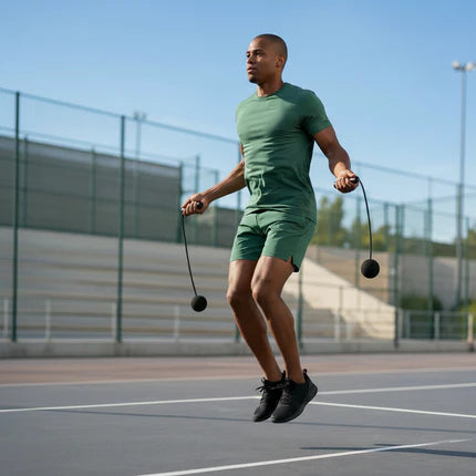 Corde à sauter lestée sans fil une personne sautant dans un espace sportif extérieur