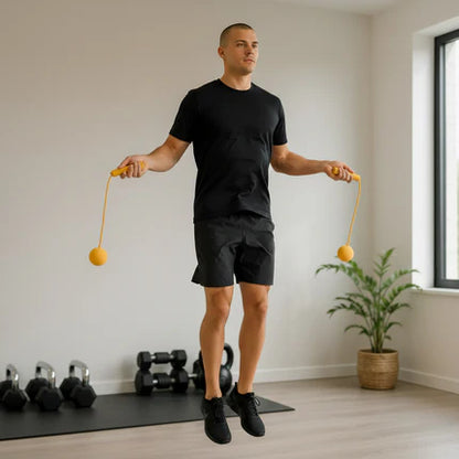Corde à sauter lestée sans fil une personne sautant dans un espace fitness à domicile