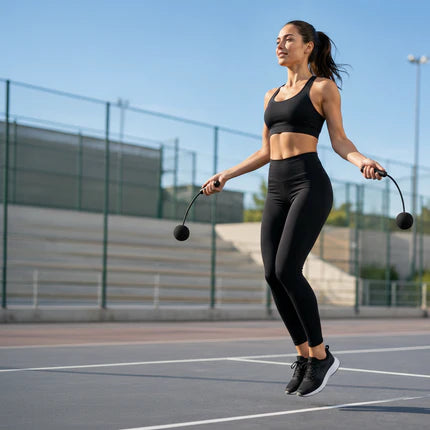 Corde à sauter lestée sans fil une personne sautant dans un espace sportif 