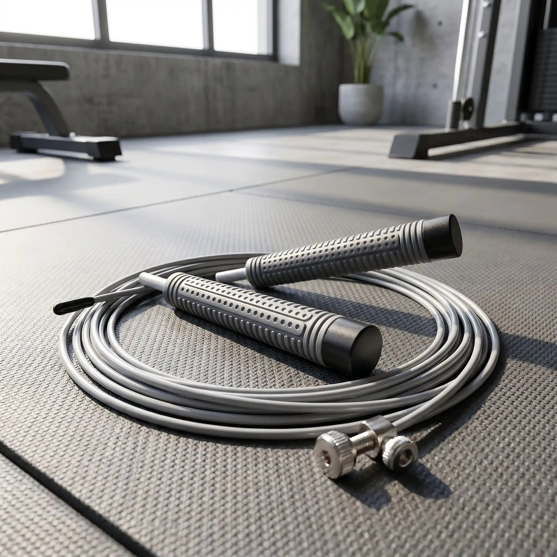 Corde a sauter musculation modèle de couleur gris au gym