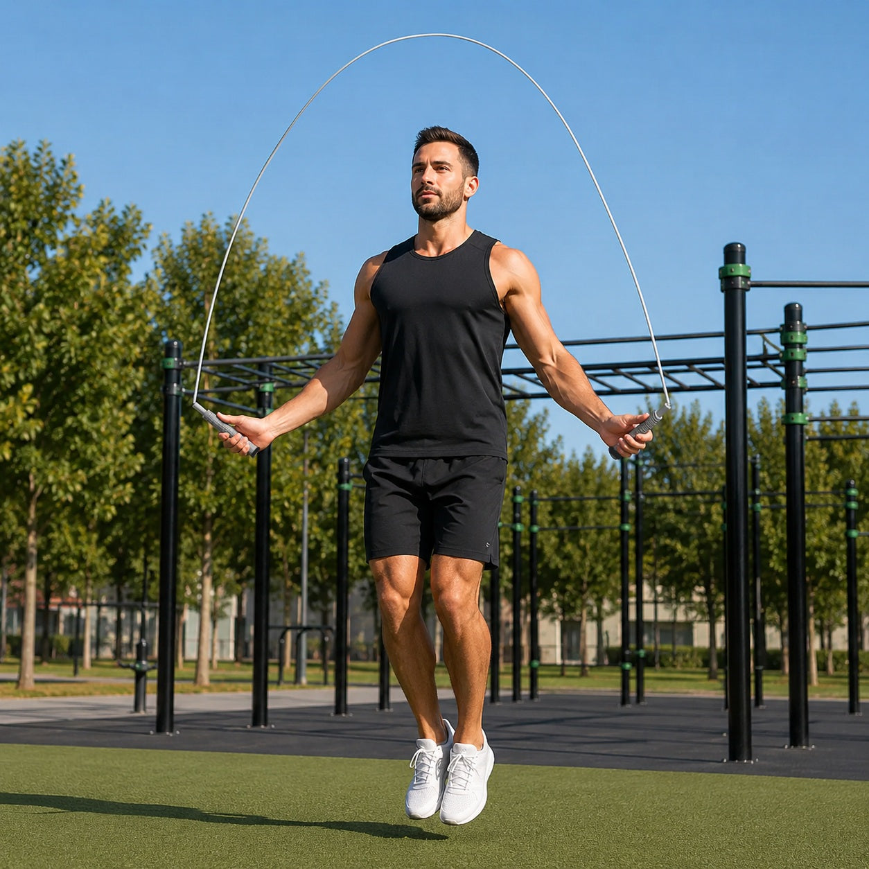 Corde a sauter musculation utilisation sur une surface de renforcement extérieur