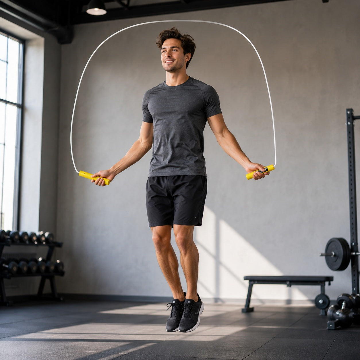 Corde à sauter numérique une personne sautant au gym