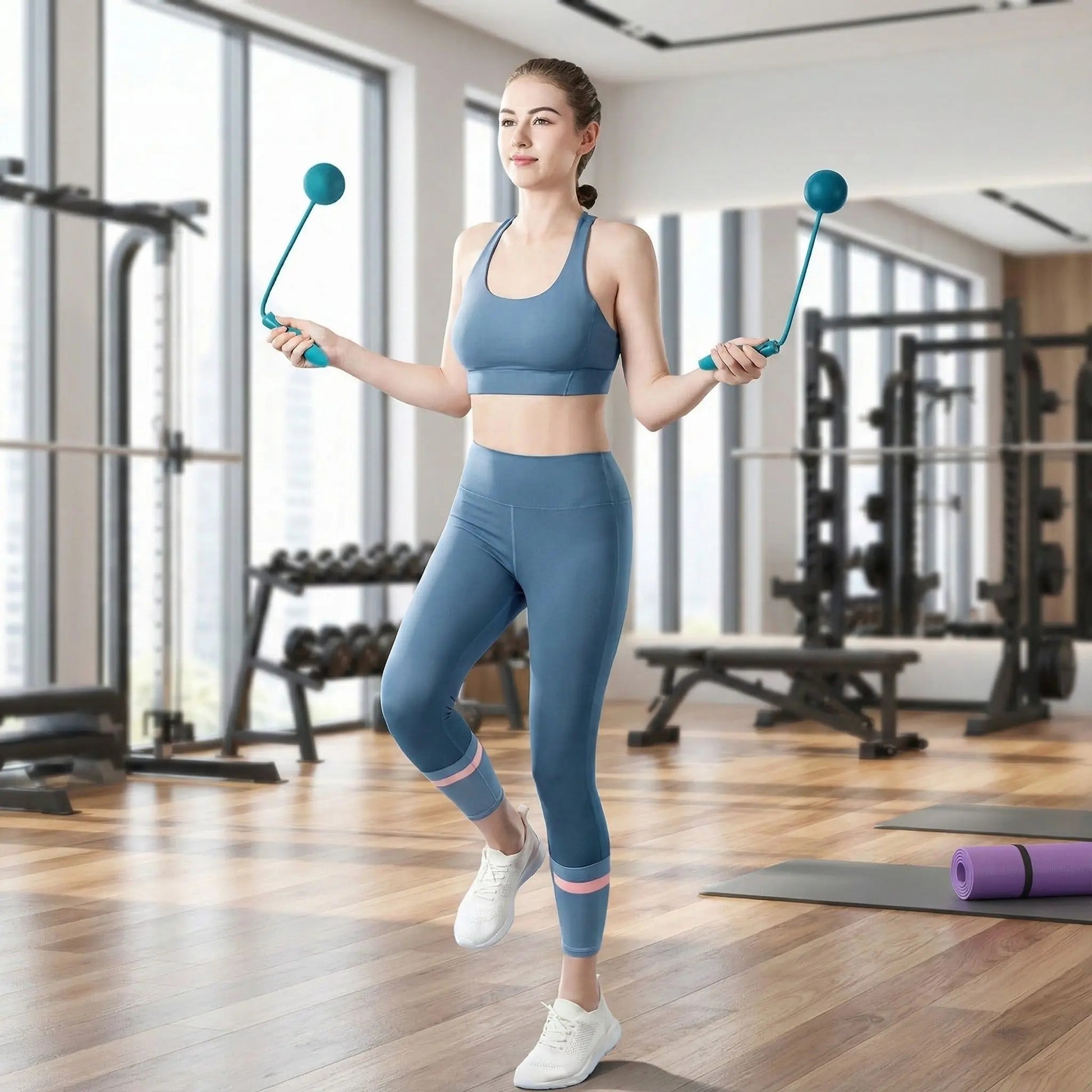 Corde a sauter sans corde femme coach au gym