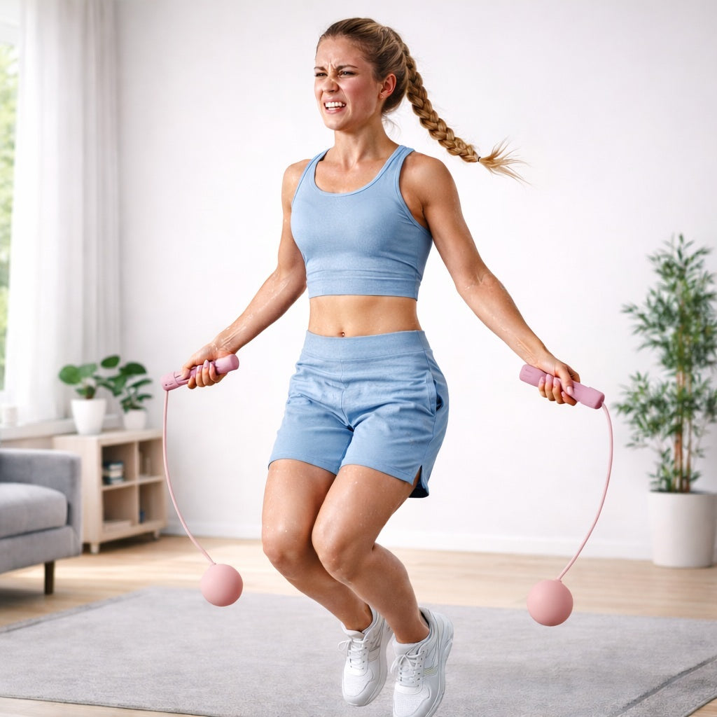 Corde a sauter sans corde femme entrainement intense à la maison