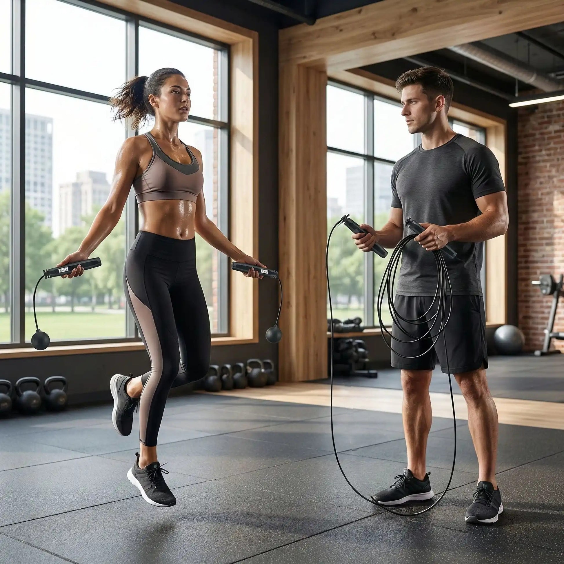 Corde à sauter sans fil duo de personnes pratique