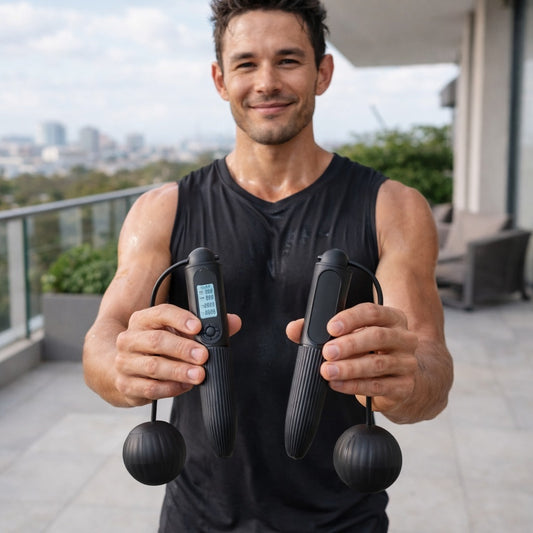 Corde à sauter sans fil homme montre le matériel