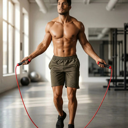 Corde à sauter sport homme sautant torse nu