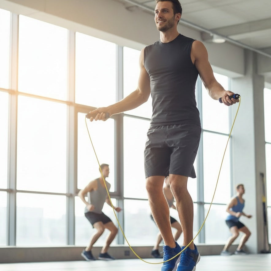 Corde lestée une personne sautant dans un espace fitness