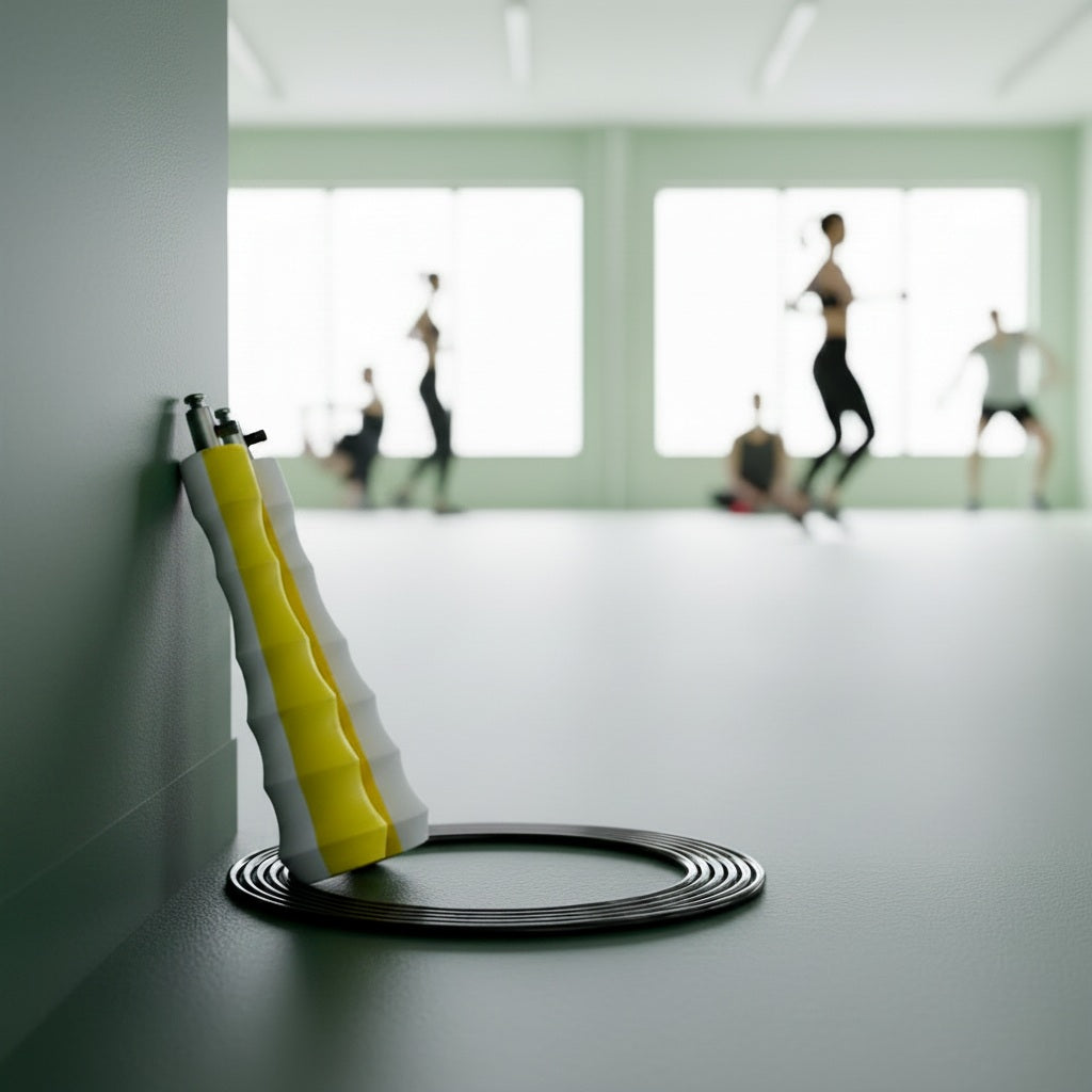 Cordes à sauter crossfit appuyé contre un mur de salle d'entraînement physique