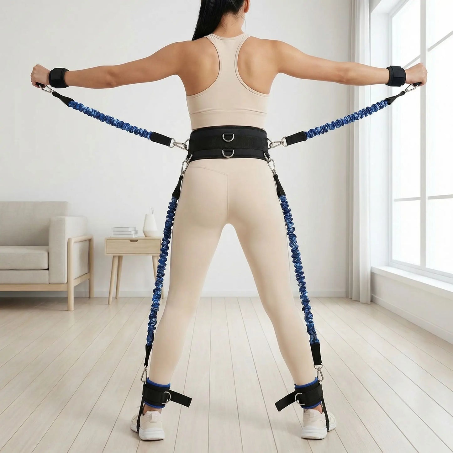 Élastique muscu une personne utilisant le matériel au salon