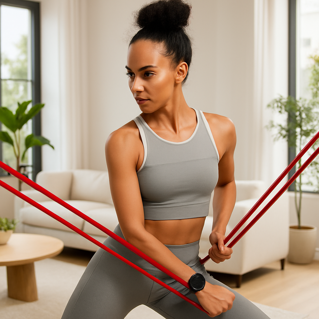 Elastique musculation femme au salon renforcement des bras