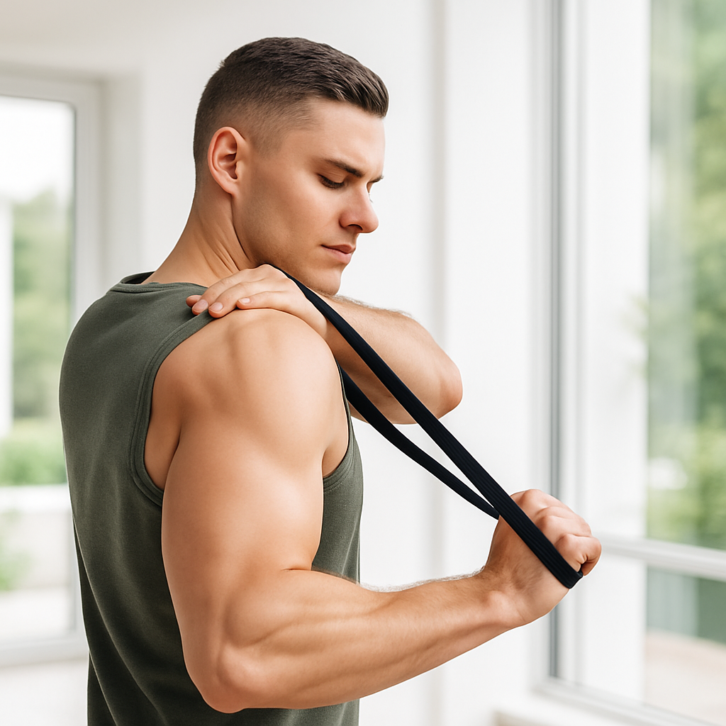 Elastique musculation homme étire bras et épaule