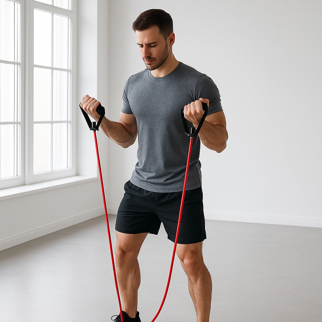 Élastique-musculation-homme-tire-avec-bras